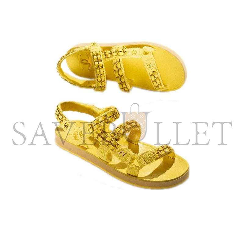 CHANEL SANDALS COTTON TWEED YELLOW G33800 X56550 0N550